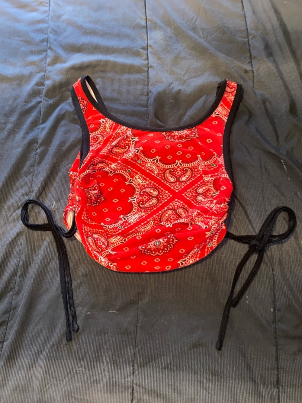 Red Bandana Print Tie-Back Crop Tank Top